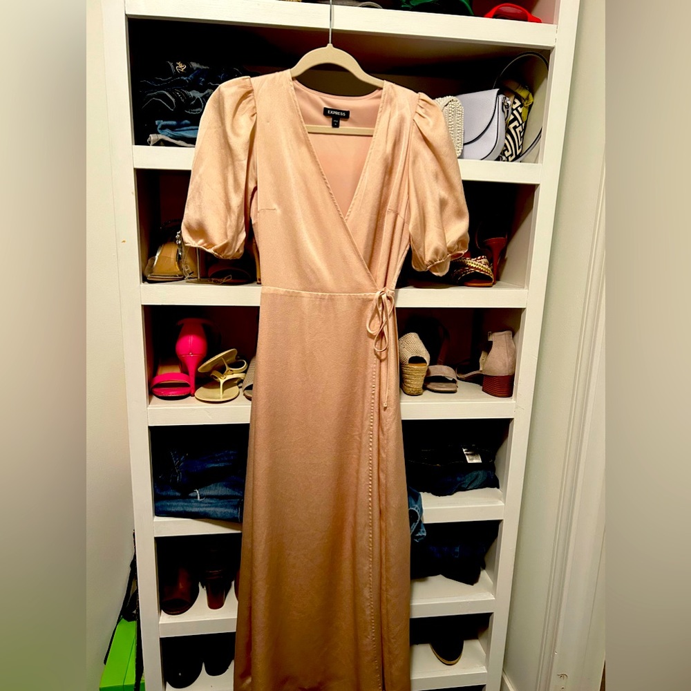 Womens Full Length tie front pink dress